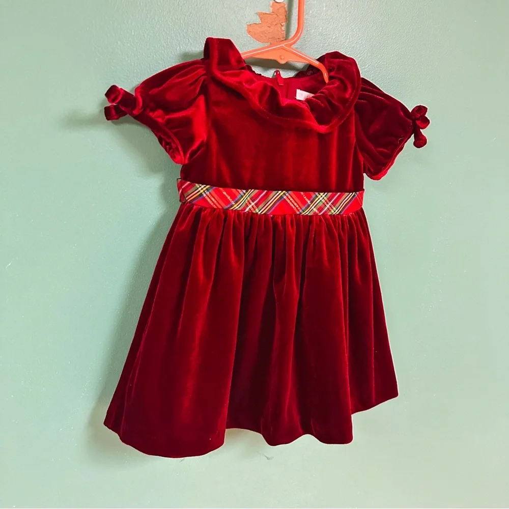 Nannette Baby Red Velvet Short Sleeve Formal Holiday Christmas Dress 6-9M